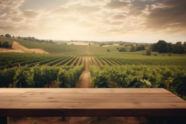 Foto mesa de madeira vazia com um copo de vinho ai