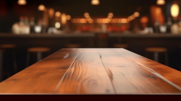 Mesa de madeira vazia no bar Ilustração AI GenerativexA