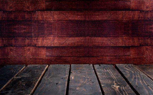 Mesa de madeira vazia no fundo da parede artística vintage Premium Photo
