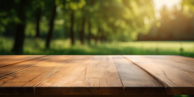 Mesa de madeira vazia sobre fundo verde da natureza Criado Generative Ai