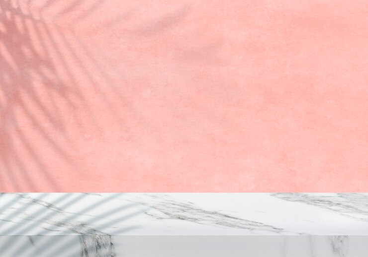 Foto mesa de mármore branca vazia com sombra textura de pêssego fundo produto pano de fundo