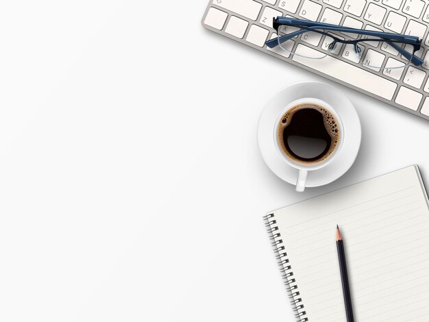 Mesa de mesa de escritório com vista superior ou local de trabalho de escritório Espaço de trabalho de negócios plano