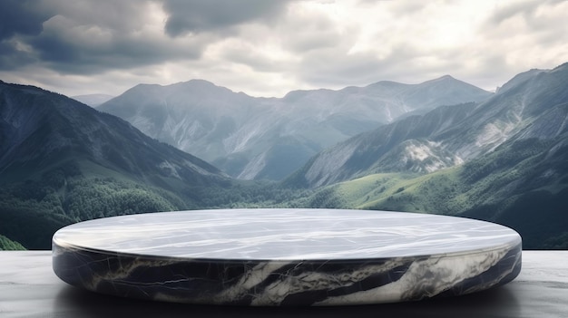 Mesa de mesa de superfície de mármore com estabelecimento de montanha para exibição de coisas Recursos criativos gerados por IA
