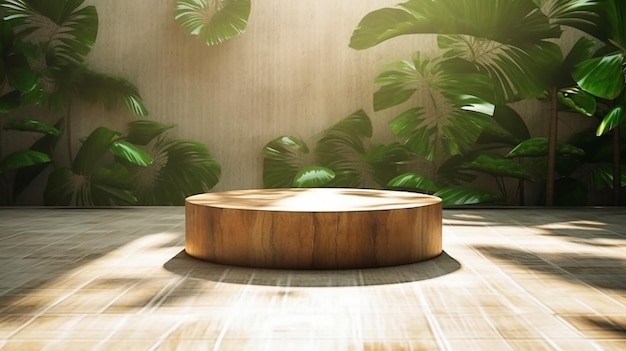 Mesa de pódio redonda de madeira de teca, suave e bonita, Generative AI