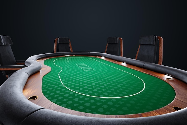 Mesa de pôquer, sala de pôquer, jogo de pôquer, cassino, Texas hold'em, jogo online, jogos de cartas, renderização 3D, ilustração 3D, design moderno, estilo de revista