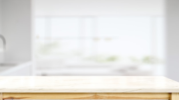 Foto mesa de tampo em mármore branco com cozinha moderna