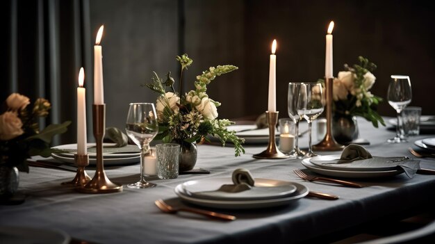 Mesa decorada para una celebración de boda