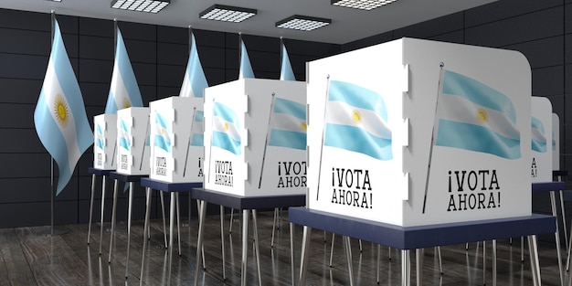 Foto mesa electoral de armenia con muchas cabinas de votación concepto electoral ilustración 3d