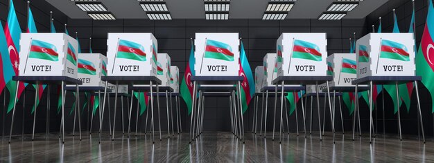 Mesa electoral de Azerbaiyán con muchas cabinas de votación concepto electoral ilustración 3D