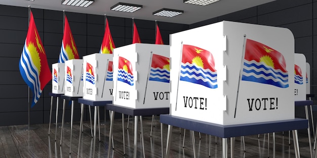 Mesa electoral de Kiribati con muchas cabinas de votación concepto electoral ilustración 3D