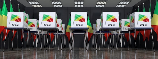 Mesa electoral de la República del Congo con muchas cabinas de votación concepto electoral ilustración 3D