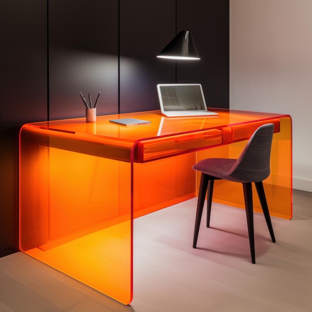 Mesa elegante com aparência translúcida laranja