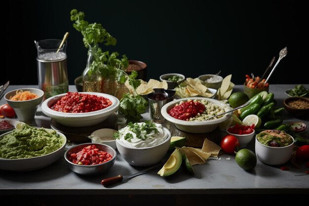 La mesa está llena de aperitivos