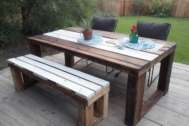 Mesa de exterior con paleta de madera de bricolaje