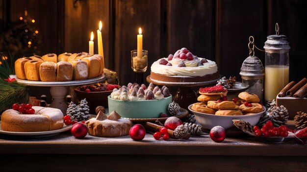 Foto mesa festiva com bolos e bolos geração ai