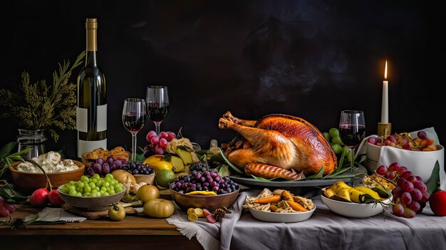 Mesa festiva de pavo asado de Acción de Gracias Espacio de copia generado por AI para texto