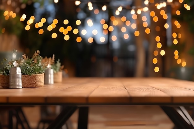 Mesa de fiesta de madera vacía ai