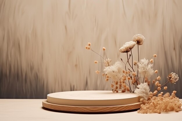 una mesa con flores y un jarrón con flores encima