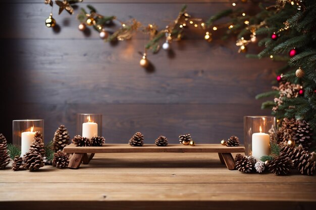 mesa de foto de madera en un espacio de Navidad