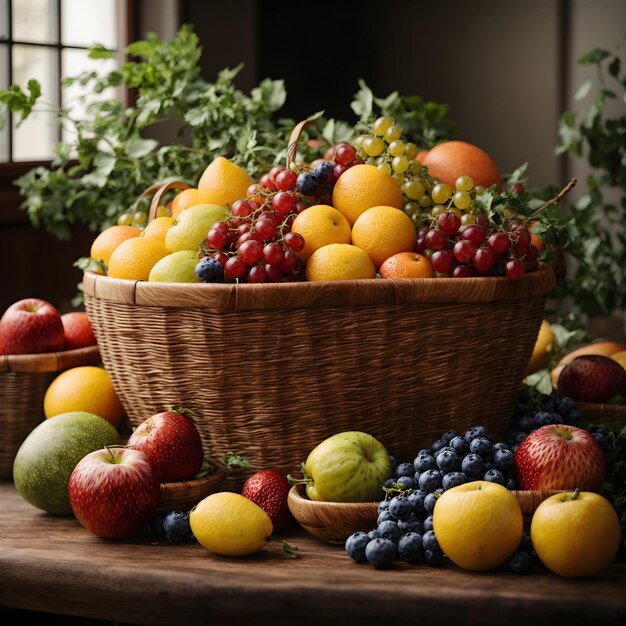 Mesa fructífera cesta de frutas frescas