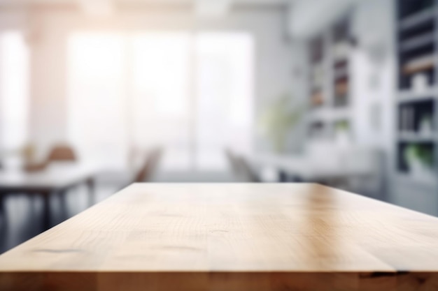 Una mesa en una habitación con una ventana detrás