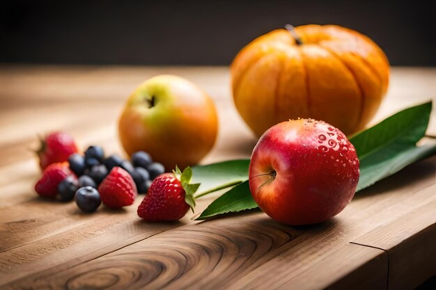 En una mesa hay un susurro de fruta cortada realista