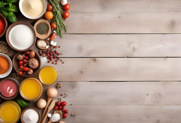 Foto una mesa con huevos huevos y verduras en ella