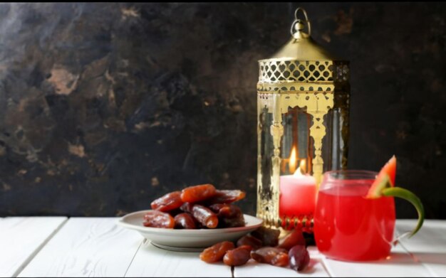 Mesa de Iftar de Ramadán con dátiles y sandía