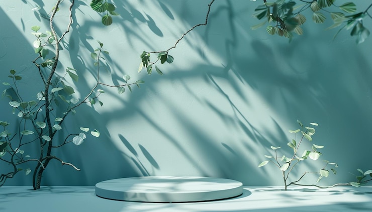 una mesa y un jarrón con flores en las sombras
