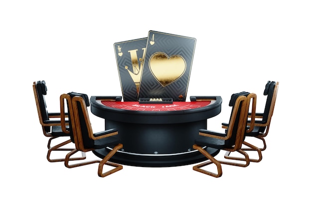 Mesa de juego de cartas de blackjack aislada en la vista superior de fondo blanco Lienzo rojo El concepto de juegos de cartas de casino apuestas en línea riesgo 3D render 3D ilustración