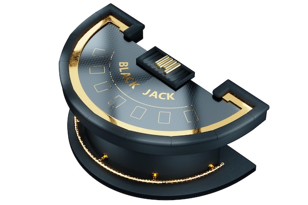 Mesa de juego de cartas de blackjack aislada en la vista superior de fondo blanco VIP de lujo de estilo negro y dorado El concepto de juegos de cartas de casino apuestas en línea riesgo 3D render 3D ilustración