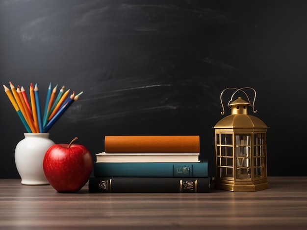 una mesa con libros un lápiz un lápic y un lápice en él