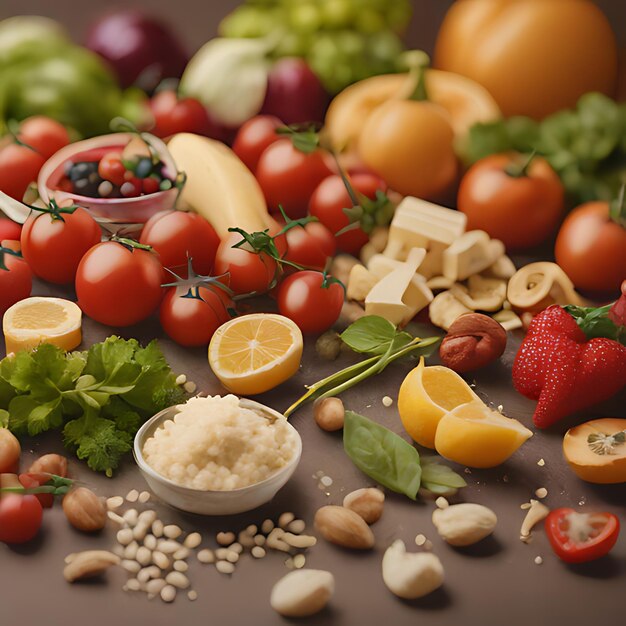 Foto una mesa llena de comida incluyendo fresas fresas y otros ingredientes