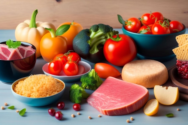 Una mesa llena de comida que incluye carne, verduras y carne.