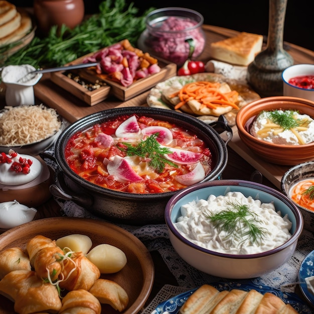 Una mesa llena de comida