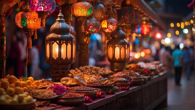 Foto una mesa llena de luces de colores con muchas velas en ella