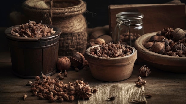 Una mesa llena de nueces y otros frutos secos