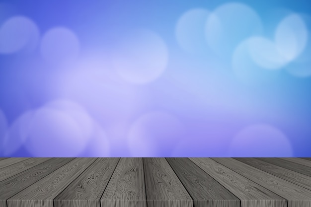 Foto mesa de madera 3d con fondo de luces de navidad bokeh