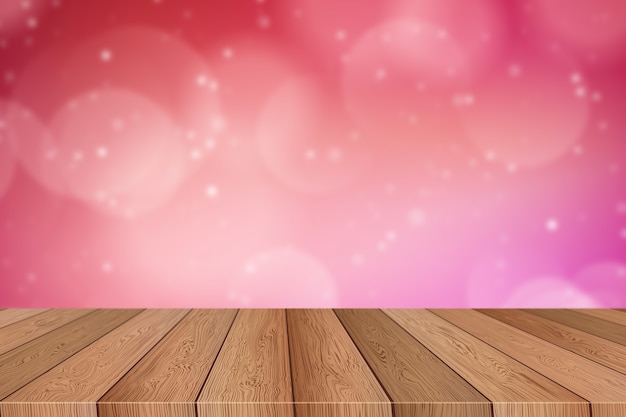 Foto mesa de madera 3d con luces de bokeh de fondo de navidad