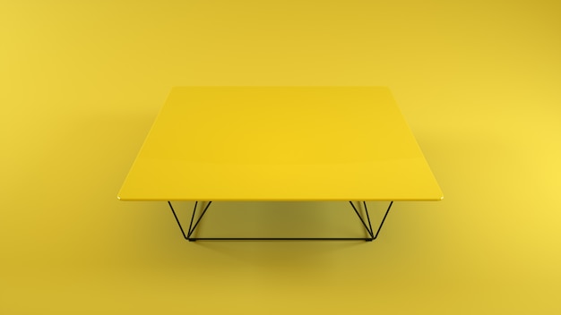 Mesa de madera aislada sobre fondo amarillo. Ilustración 3D.