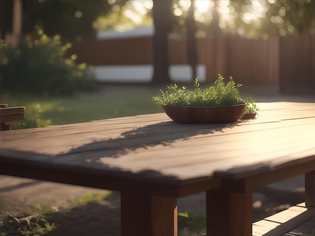 mesa de madera al aire libre