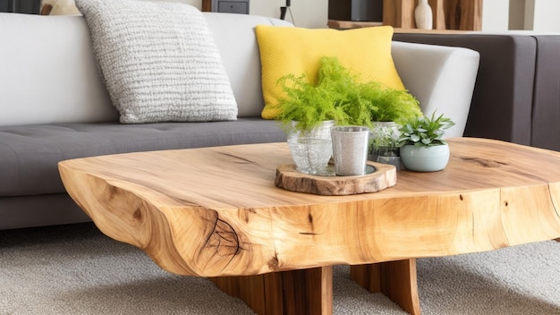 Una mesa de madera al estilo de un árbol