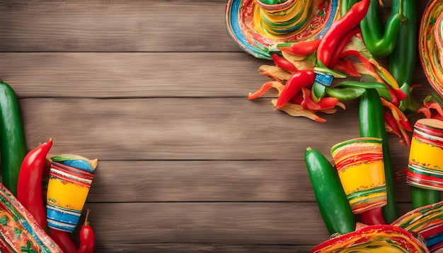 una mesa de madera con algunas verduras y pimientos en ella