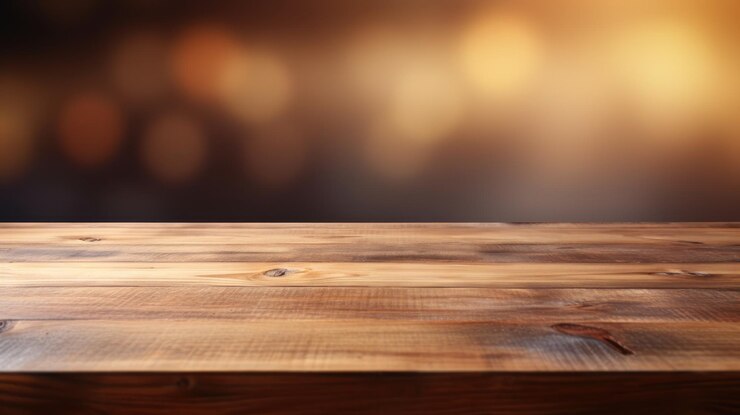 Una mesa de madera se alza desnuda sobre un fondo suavemente borroso