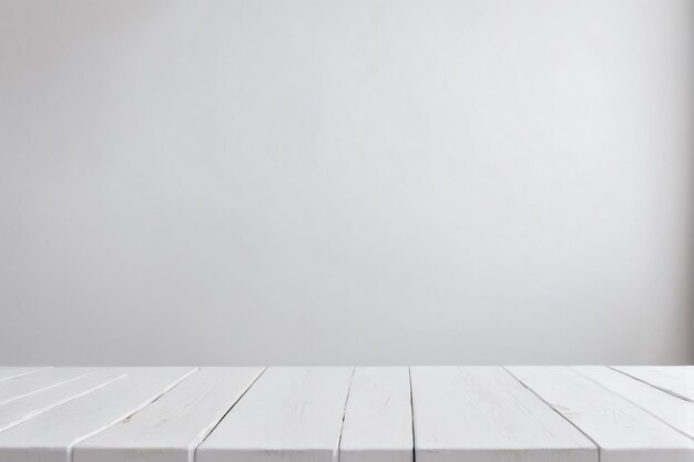 Foto mesa de madera blanca vacía con fondo de pared blanca y limpia