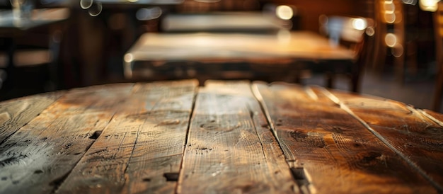 Mesa de madera en un café y restaurante