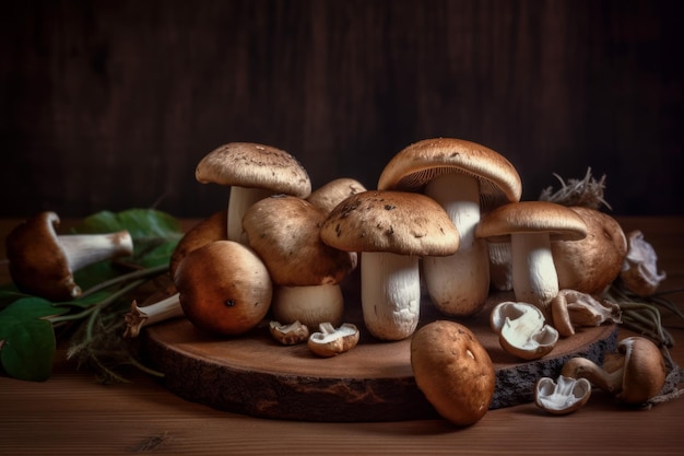 Mesa de madera de champiñón Generate Ai