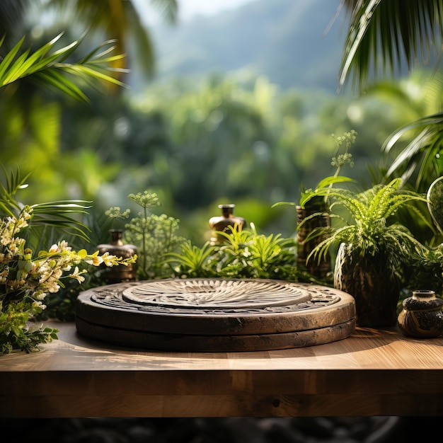 una mesa de madera con un círculo que dice "jardín"