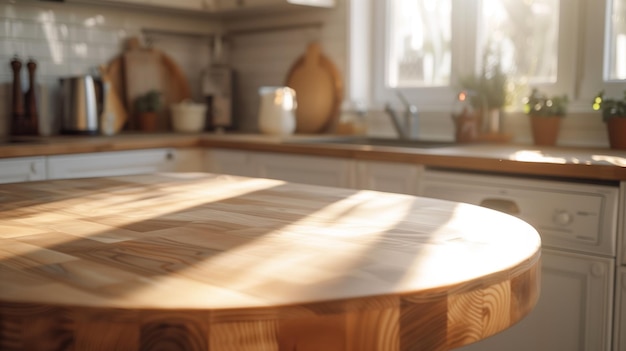 Mesa de madera en la cocina junto a la ventana