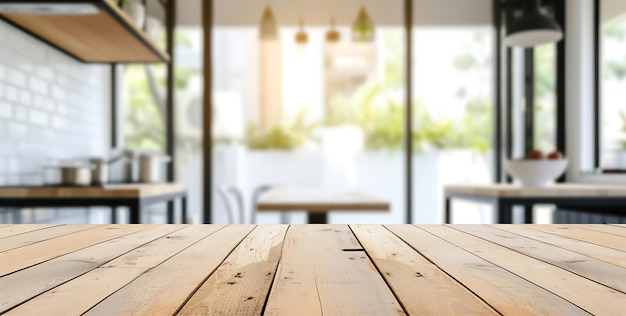 Mesa de madera en la cocina moderna con IA generativa